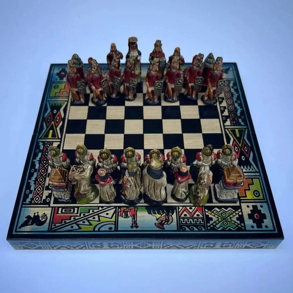 NEW Handcrafted by Artisans in Peru Inca Vs Conquistador Chess Set - Picture 4 of 12
